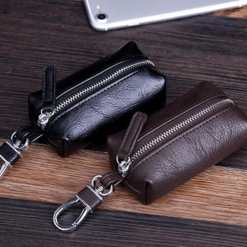 Men Key Holder Housekeeper Keys Keychain PU Leather Car Key Wallets Covers Zipper Key Case Bag
