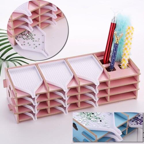 5D Diamond Painting Tool Tray Point Drill Pen Wood Organizer Holder Detachable Diamond embroidery Accessories