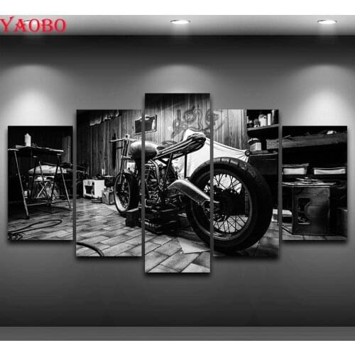 Full Square/Round Drill 5D DIY motorcycle Diamond Painting Black White Painting 3D Embroidery Cross Stitch Mosaic 5pcs decor