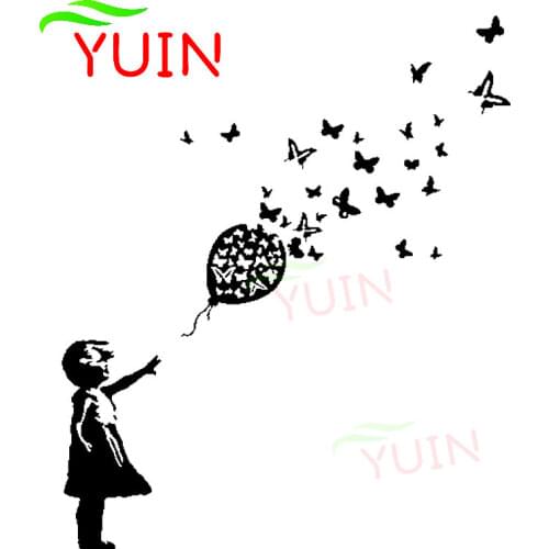 Banksy Girl Butterfly Balloon Car Window Sticker Fashion Decoration PVC Waterproof Sunscreen Decal Black/White/Red/Laser/Silver