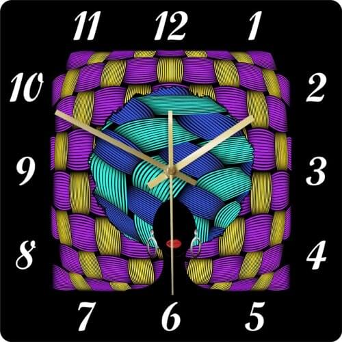African Woman Portrait Wall Clock Dark Skin Female Face Afro Curly Hair Ethnic African Style Home Decor Hanging Clocks Watch
