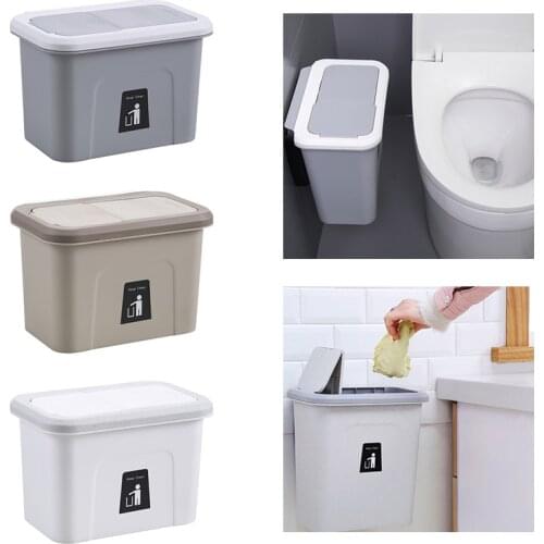 Wall Mounted Folding Waste Bins With Cover Kitchen Cabinet Door Hanging Trash Bin Car Garbage Trash Can Bathroom Toilet Storage