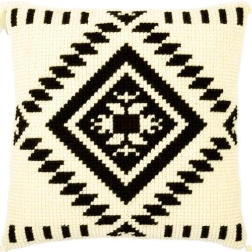 DIY Cross Stitch Cushion Cover Ethnic Print Needlepoint Kits Printed Canvas Chunky Yarn Cross-stitch Pillow Case Arts & Crafts