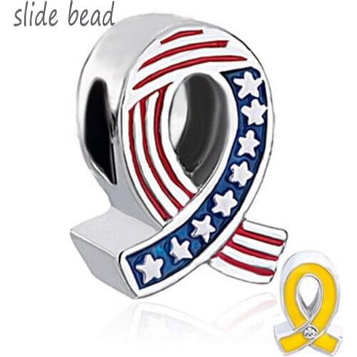 New Usa Flag Yellow Ribbon Beads Charm Bracelets Beads Charm Bracelets Suitable for Pandora bracelets
