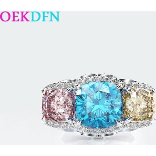 OEKDFN 100% S925 Sterling Silver Rings For Women Created Pink Sapphire Citrine Gemstone Jewelry Anniversary Zircon Wedding Ring