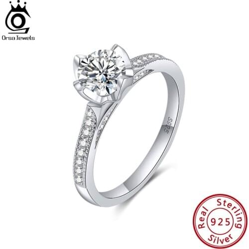 ORSA JEWELS 925 Sterling Silver Engagement Wedding Rings Brilliant Cubic Zirconia Anniversary Jewelry For Women SR245