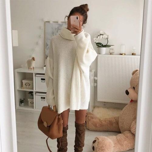 Autumn Winter Warm Knitted Sweater Dress Long Sleeve Turleneck Pullover Mini Dreeses Elegant Solid Office Lady Dresses Vestidos