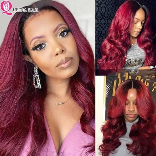 Ombre 1B Burgundy Closure Wig 4x4 Lace Closure Wig Burgundy Human Hair Color Wig 180% Peruvian Wigs Blonde Body Wave Closure Wig