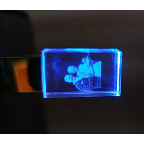Print photos commemorative holiday wedding crystal USB2.0 flash drive(add LED lights)