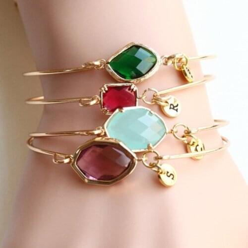 Personalized bridesmaid birthstone initial bangle bracelets customize wedding flower girl birthday Bracelets jewelry gifts