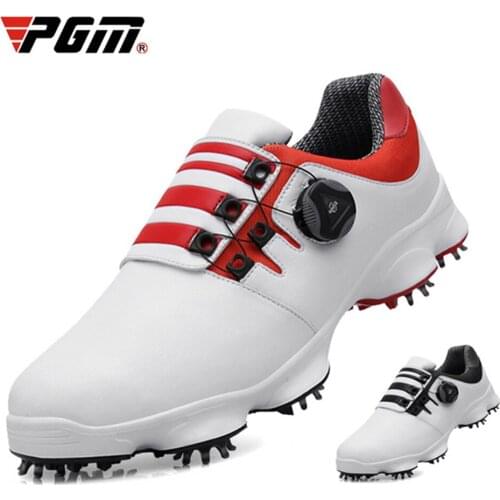 PGM 2019 Golf Shoes Men Leather Waterproof Sneakers Laces Activities Nail Slip Outdoor Sports Sneakers Rotating Knobs Golf Shoes