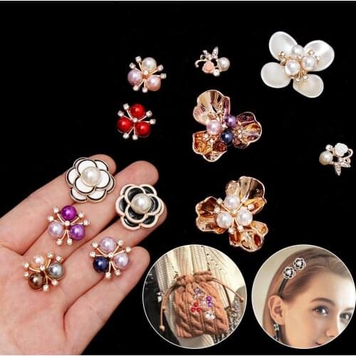10PCS Bee Flower Rhinestones Buttons Pearl Button Wedding Decor Alloy Crystal Metal Buttons Flatback DIY Craft Apparel Sewing