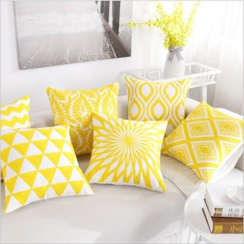 Luxury Cotton Embroidered Cushion Cover Yellow Home Decor Pillow Cover Christmas Gift Sofa Throw Pillow Case 45X45CM