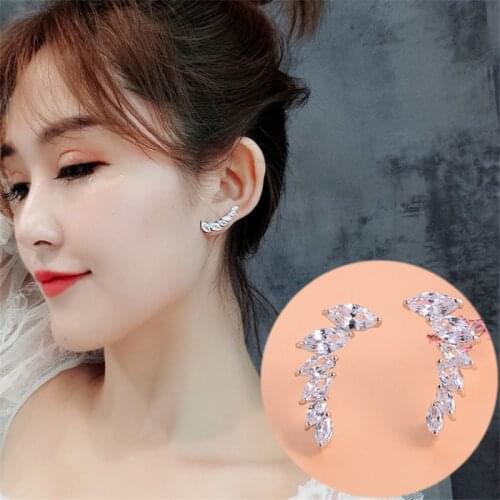 Blaike Silver Color Angel Wings Stud Earrings For Women White Zircon Earring Wedding Party Jewelry Gifts