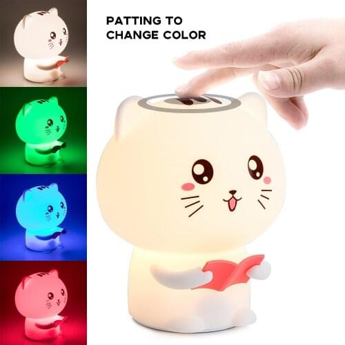 Silicone cat LED night light usb rechargeable cartoon pets remote control table desk lamp kids baby children bedside toys
