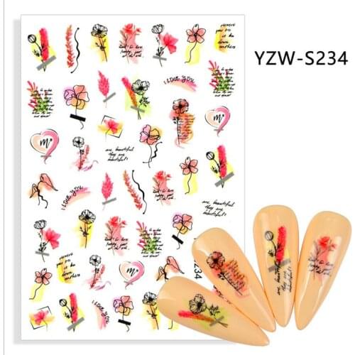 Sketchs Faces Flowers Fruits Nails Art Back Glue Decals Decorations Nail Stickers For Nails Tips Beauty