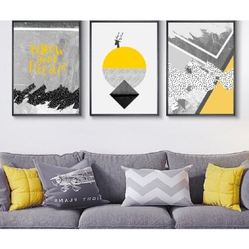 Modern Black and Yellow Abstract Poster Wall Art Canvas Paintings Fellow Your Dream Pictures Kids Prints Living Room Home Decor