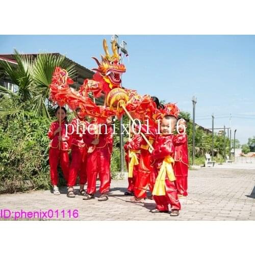 5.5M children size LED lights CHINESE DRAGON DANCE silk Folk Festival Celebration Costume 6 children to play party costume stage