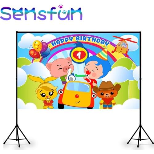 Sxy379 Cartoon payaso Plim plim Birthday Backdrop for Kids Custom Baby Shower Kids Party Supplies Decoration Background Poster