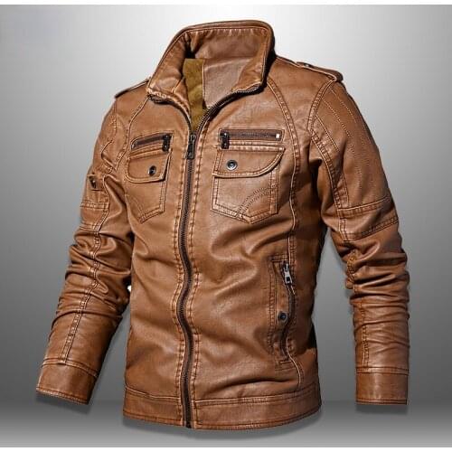 Slim PU Leather Jacket Men Winter Solid Mens Leather Coats Fur Lining Outwear Motorcycle Jacket Male Jaqueta De Couro Masculina