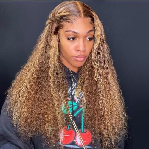 Curly Brown Ombre Lace Front Wigs Brazillian Highlight Deep Curly Wigs Pre Plucked With Baby Hair T Lace Front Human Hair Wigs