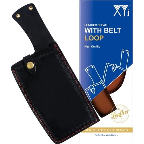 XYJ Kitchen Camping Knife Edge Guards Leather Covers Sheath On Forging Butcher Knife Blades Kitchen Chef Knife With Loop Belt