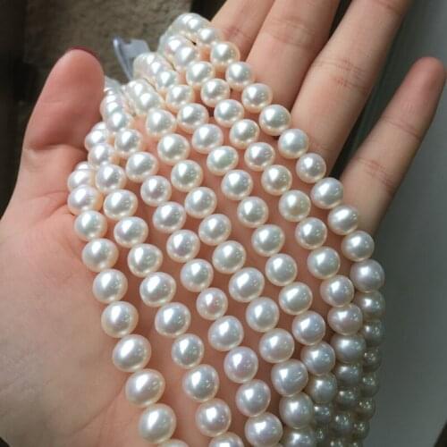 Loose Pearl Strand Pearl Necklaces Round Shape Beads with Size 8-9mm Perfect Luster for DIY Jewelry