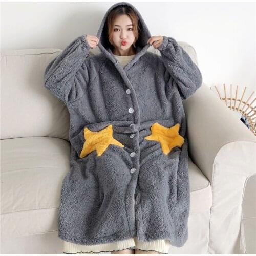 Autumn Winter Women Long Sleeve Nightgown Hooded Flannel Nightgowns Girls Night Dress Sleepwear Cute Princess Coral Fleece WZ619