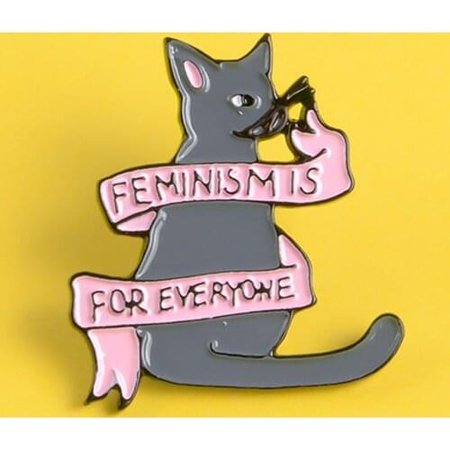 Cartoon Feminism is for Everyone Enamel Pins Feminism Cat For woman pins Badges Lapel Backpack Hats Brooches Feminist Jewelry
