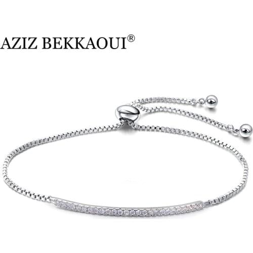 AZIZ BEKKAOUI Luxury Silver Color Chain Link Bracelets for Women Ladies Cubic Zircon Crystal Jewelry Adjustable Charms Bracelets