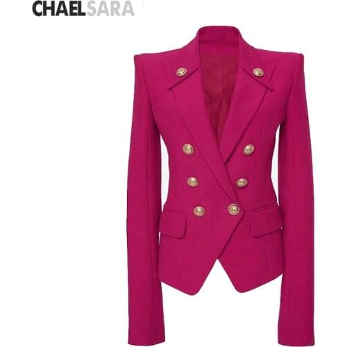 Autumn Fashion Rose Red Blazer Suit Women OL Long Sleeve Workwear Blazer Coat Double Breasted Ladies Outwears