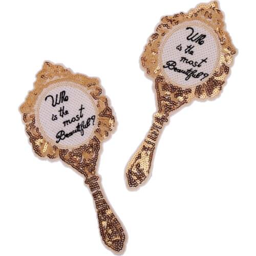 1Pc Big Cartoon Magic Mirror Sequin Applique Iron on Badges Embroidered Letter Diy Patches for Clothing T Shirt Dress Jeans