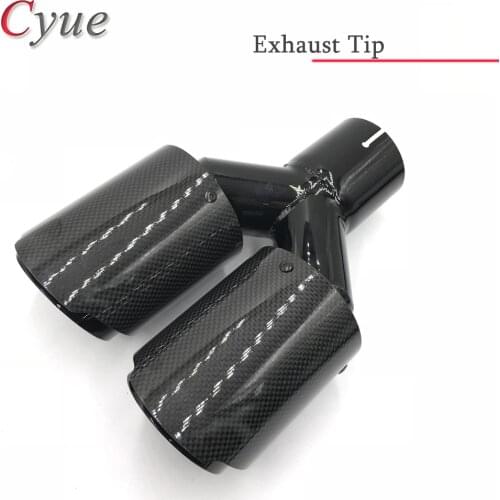 1PCS Glossy Carbon Fiber +Black Paint Stainless Steel Exhaust Tip Dual Muffler pipe For Any Car