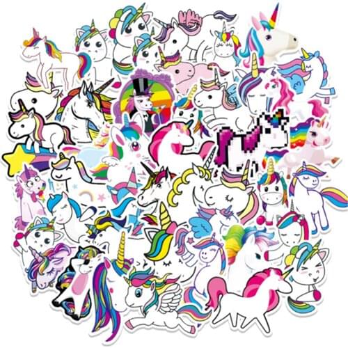 10/30/50PCS Cartoon Rainbow Horse Unicorn Sticker Skateboard Rider Account Guitar Graffiti Decoration Toy Wholesale