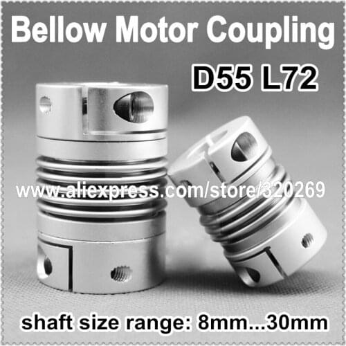 CNC DIY R+W Metal Zero-Backlash Bellow Servo Motor Coupling D55 L72 Bore 12 12.7 14 15 16 17 18 19 20 22 24 25Mm