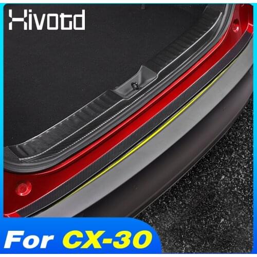 Hivotd For Mazda CX30 CX-30 2021 2020 Car Trunk Stickers Door Sill Scuff Carbon Fiber Protector Film Interior Accessories