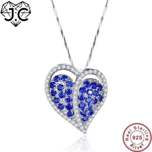 J.C Heart Shaped For Forever Love Ruby Sapphire & Blue Topaz Solid 925 Sterling Silver Necklace Fine Jewelry for Girlfriend
