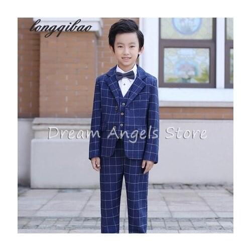 Hot 2017 Top Quality Boys Blue Blazer 5 pcs/set Wedding Suits for Boy Formal Dress Suit Prom Suits Toddler Boys Blazers