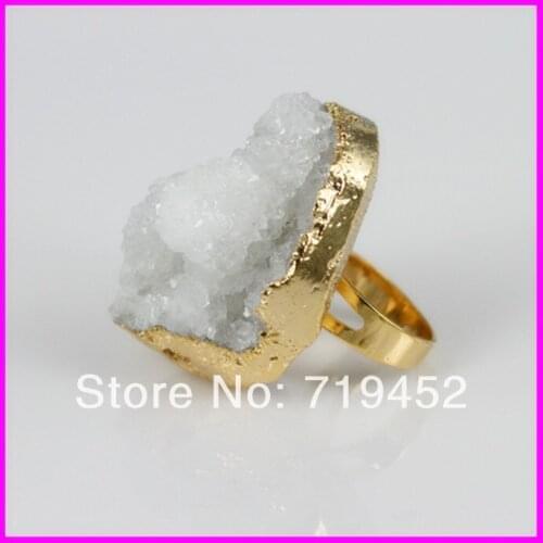 New arrival! 5pcs of Gold 24 kt. Plated Very Pretty Druzy Ring white Natural Quartz Druzy stone Gem Ring drusy jewelry ring
