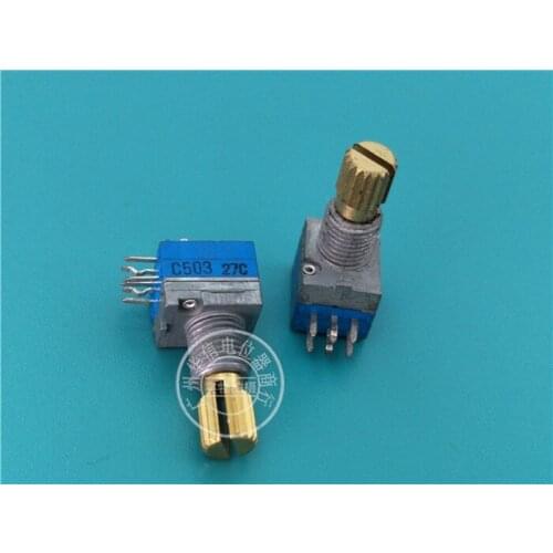 Original New 100% 9011 Type sealed double potentiometer C50K copper handle 15MM with stepping (SWITCH)