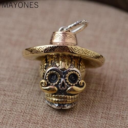 100% Real 925 Sterling Silver Skull Pendant Trendy Cool Punk Style Thai Silver Skeleton With Hat