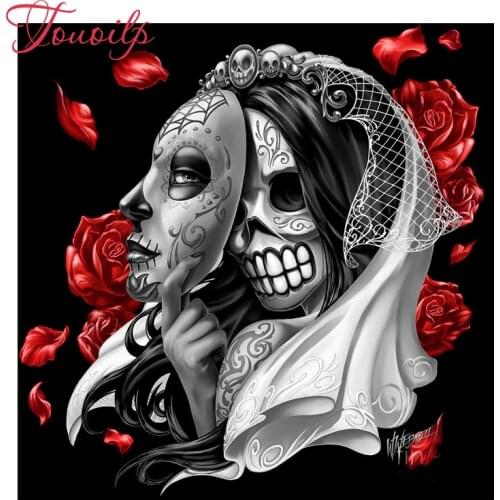 Full Square/Round Drill 5D DIY "Skull&girl&mask&Red rose" 5d diy Diamond Painting 3D Embroidery Cross Stitch Mosaic Decor Gift