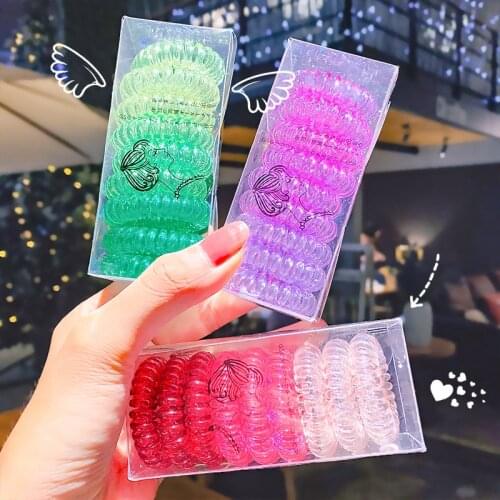 3pcs/9pcs Set Women Thin Colorful Elastic Plastic Rubber Telephone Cord Wire No Crease Hair Ties Scrunchies Hair Ring Band