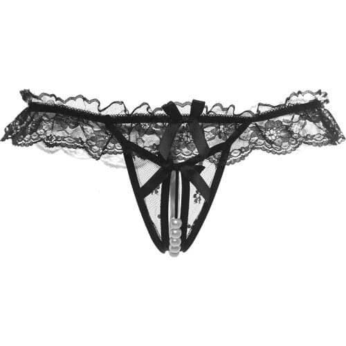 Women Sexy Opening Crotch Panties Ladies Lace G String Thongs Female Briefs Pearls Thongs T-back Lingerie Sexy Female Underwear