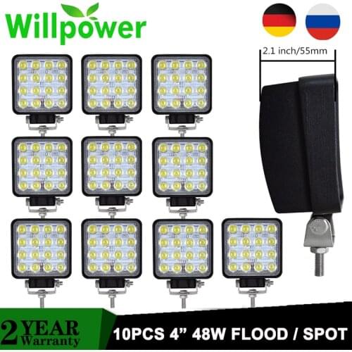 10pcs 4" inch 48W LED Work Lights Waterproof Spot Flood Offroad Driving Spotlights Tractor Truck Car 4x4 ATV UTV 12V 24V