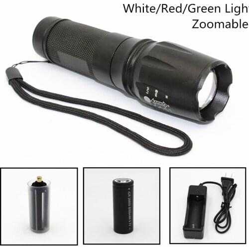 Tactical LED Flashlight 1000LM XML T6 Q5 R5 Zoomable 5 Modes Aluminum 878 Torch Use AAA/18650/26650 White/Red/Green Light