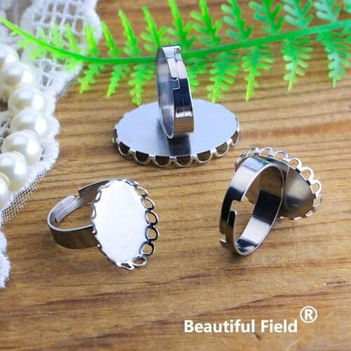 Stainless Steel 10pcs Fit 13x18mm 18x25mm Oval Ring Settings Cabochon Base Cameo Blank Tray Lace Fence