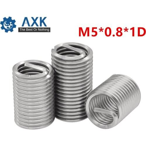 100pcs M5*0.8*1D Wire Thread Insert Stainless Steel 304 Wire Screw Sleeve, M5 Screw Bushing Helicoil Wire Thread Repair Inserts