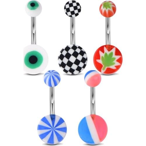 14G 1PCS Stainless Steel Belly Button Piercing Rings Plastic Ball Belly Bar Mix Lot Navel Pircing Jewelry Pirsing Ombligo