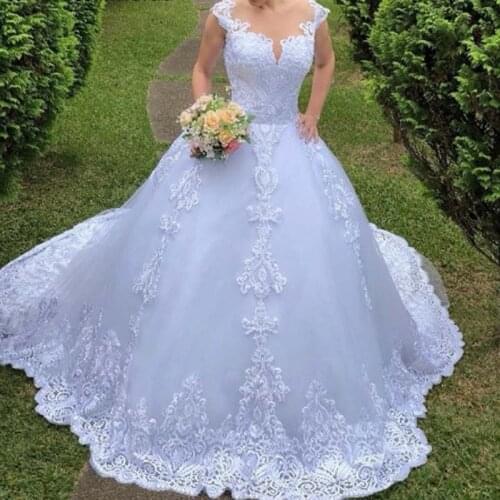 2019 wedding Gown Ball Gown wedding dress sleeveless beading vestido de noiva O-neck Customise marriage dress illusion gelinlik